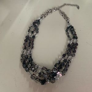 silver, clear, and black layered necklace